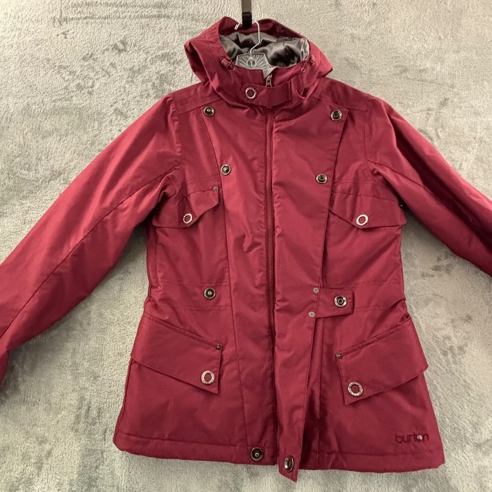Burton Recruit Dryride Snowboard Jacket Womens M Maroon Red‎ Zip Hooded Pockets